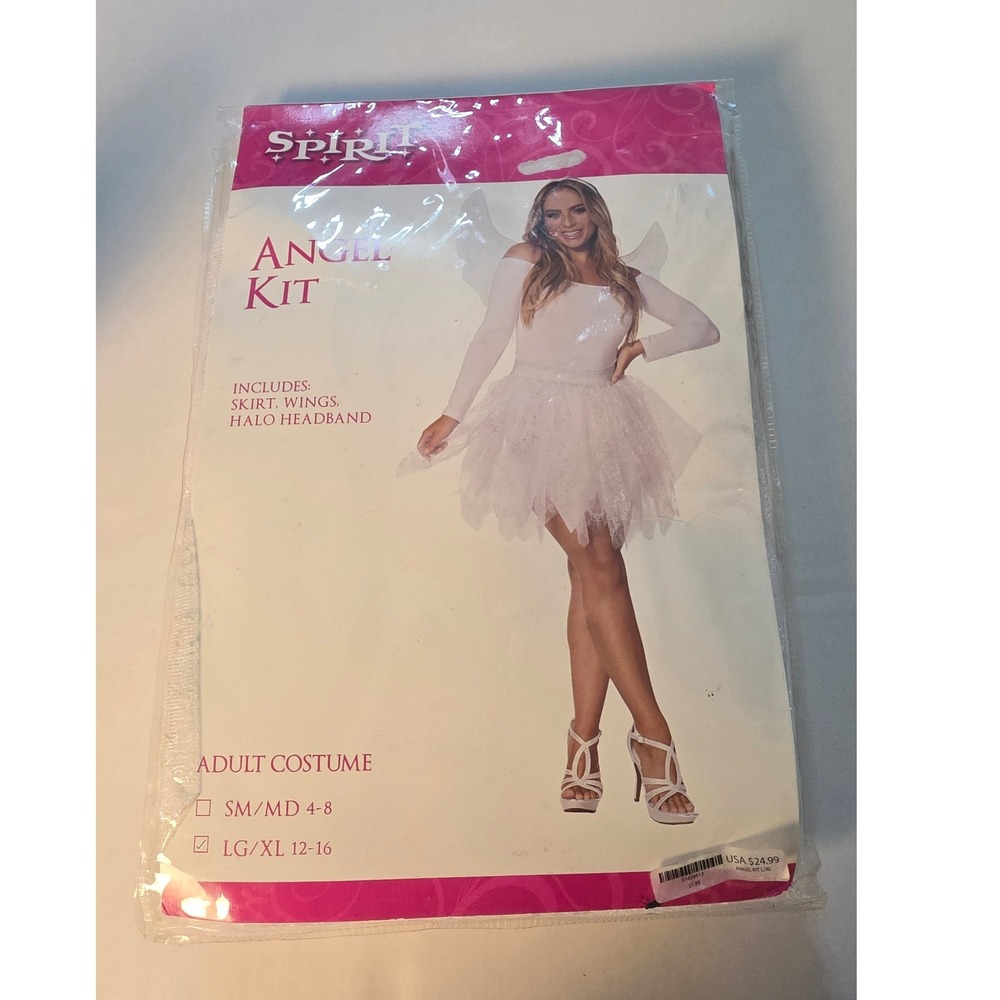 Spirit Halloween Angel Kit Adult Costume White Skirt Wings Halo LG/XL 12-16